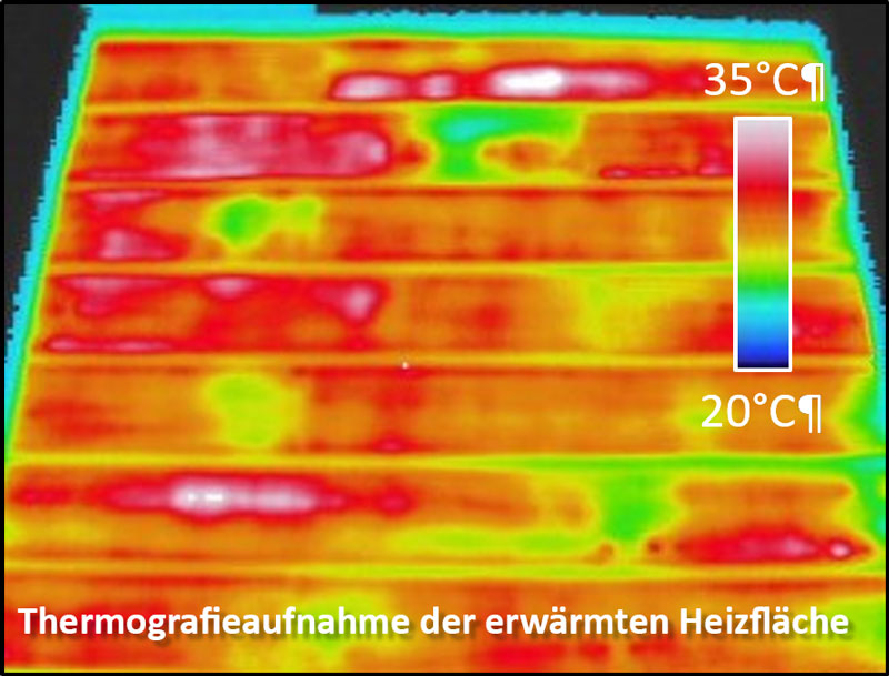 Thermografieaufnahme der erwärmten Heizfläche des FNR Forschungsprojektes EleiK